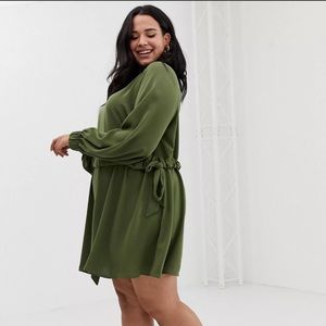 Green Ruched waist chuck on mini dress